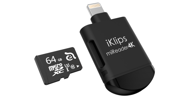 iKlips miREADER 4K | Schwarz | microSD zu Lightning & Micro-USB Adapter