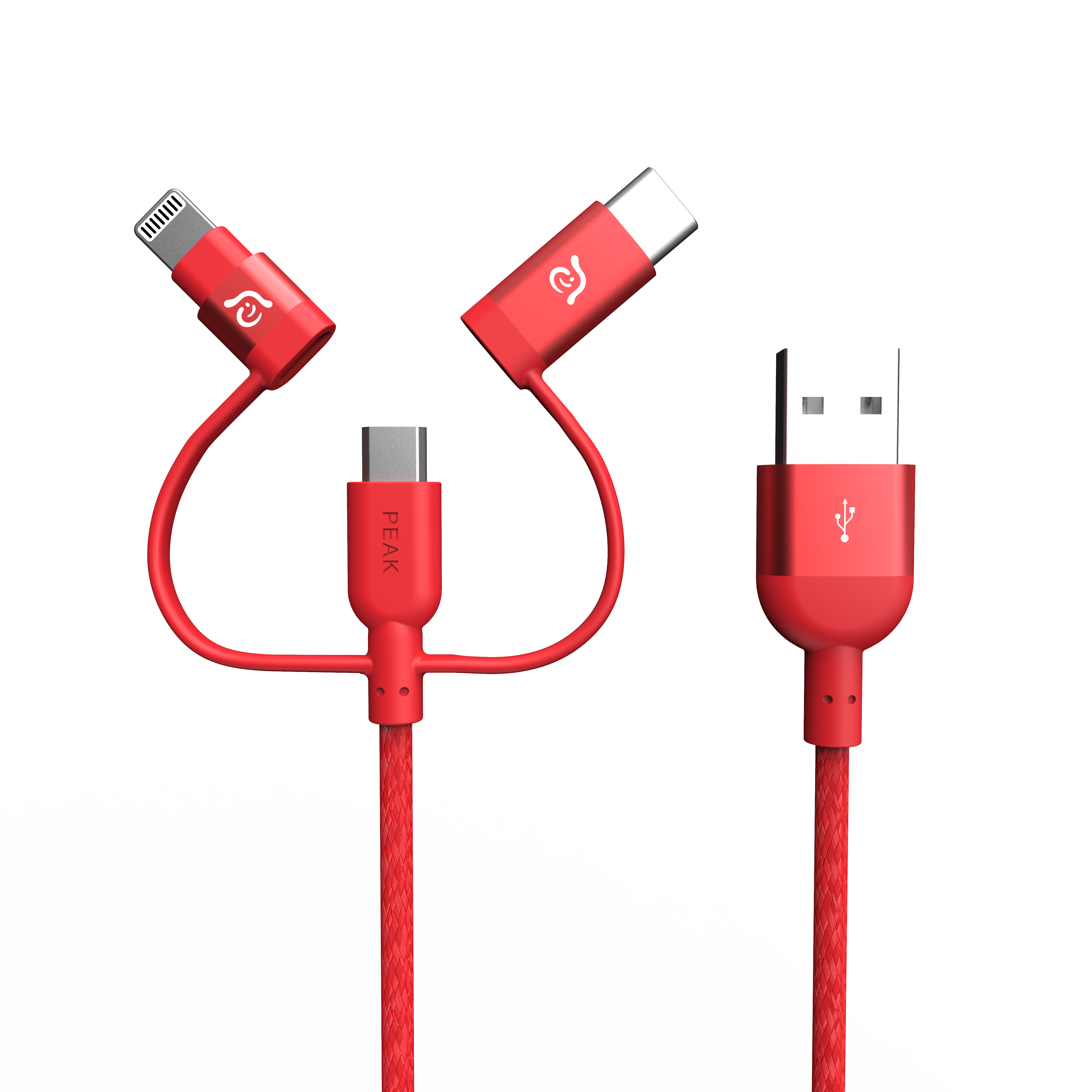 PeAk II Trio 120B | 120cm | Rot | MFi Lightning/USB-C & Micro USB Kabel